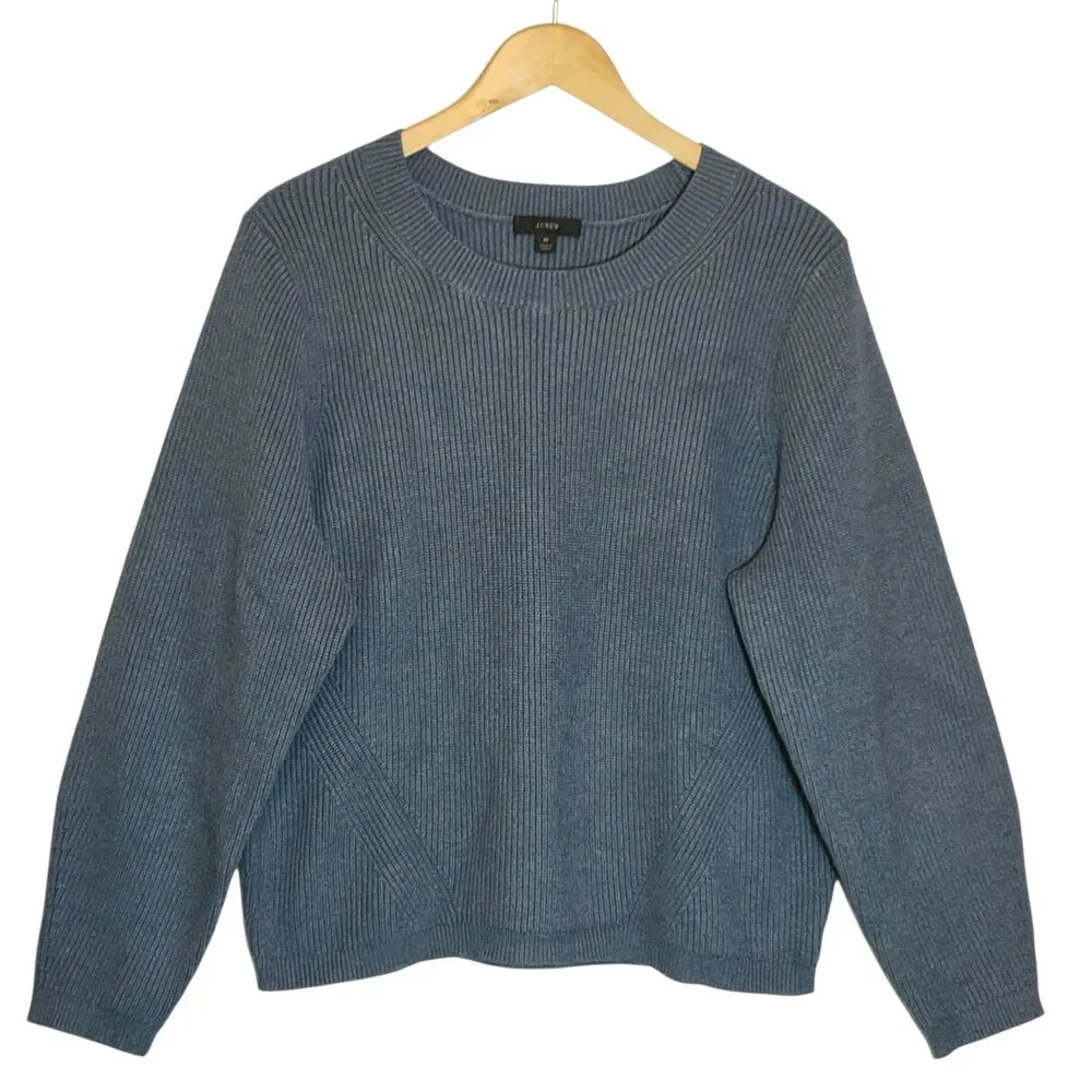 J.Crew Rib Knit Round Neck Long Sleeve Sweater Blue M Preppy Classic